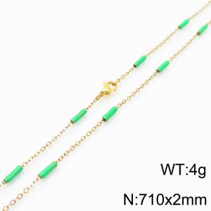 Stainless steel 710x2mm  welding chain minimalist design sense INS style trendy green charm gold necklace - KN232189-Z