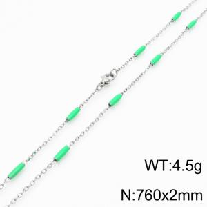 Stainless steel 760x2mm  welding chain minimalist design sense INS style trendy green charm silver necklace - KN232197-Z