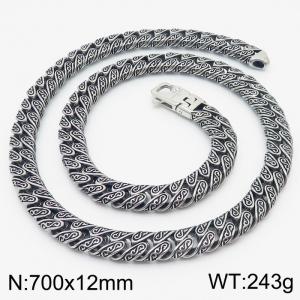 Vintage 12mm Cuban chain fashion men's stainless steel diamond buckle necklace - KN232322-KJX