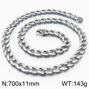 Simple polished stainless steel men's Cuban chain necklace with vintage pattern - KN232372-KJX