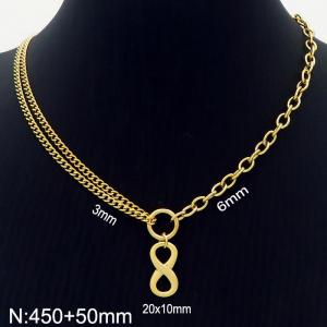 450mm Women Gold-Plated Stainless Steel Double Style Chains Necklace with Infinity Mark Charm - KN232426-Z
