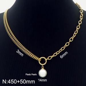 450mm Women Gold-Plated Stainless Steel Double Style Chains Necklace with Shell Pearl - KN232428-Z