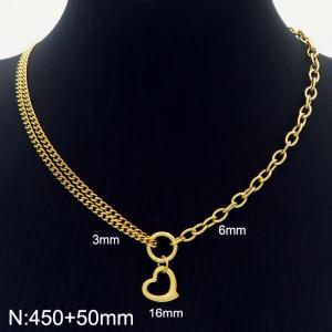 450mm Heart Two Different Chains 18K Gold Plated Stainless Steel Necklace Jewelry For Women - KN232430-Z