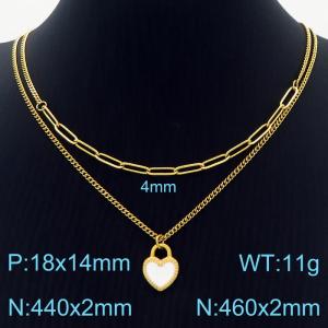 Fashion Drop Glue White Heart Layered Necklaces Women's 18K Gold Plated Stainless Steel Necklace - KN232640-Z