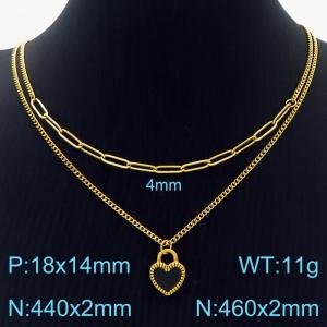 Fashion Drop Glue Black Heart Layered Necklaces Women's 18K Gold Plated Stainless Steel Necklace - KN232642-Z
