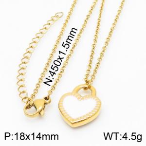 Simple Drop Glue White Heart Necklaces Women's 18K Gold Plated Stainless Steel Necklace Jewelry - KN232644-Z