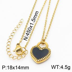 Simple Drop Glue Black Heart Necklaces Women's 18K Gold Plated Stainless Steel Necklace Jewelry - KN232646-Z