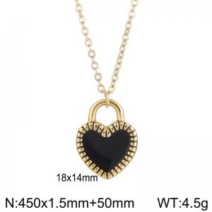 Simple Drop Glue Black Heart Necklaces Women's 18K Gold Plated Stainless Steel Necklace Jewelry - KN232646-Z