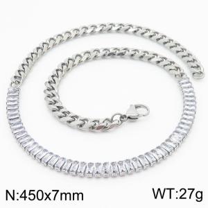Stianless Steel Silver Color Cuban Chain with Full Zircon Splicing Silver Chain Necklace - KN232648-Z