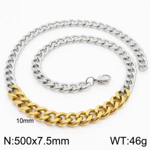 Stianless Steel 7.5mm Silver Color Cuban Chain with 10mm Gold Cuban Chain Necklace - KN232652-Z