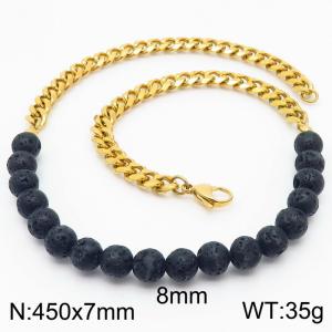 Stianless Steel 7mm Gold Color Cuban Chain with 8mm Lava Necklace - KN232663-Z