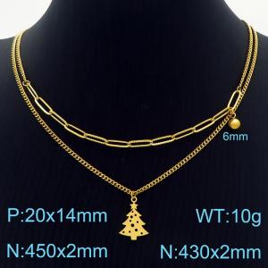 450mm Women Gold-Plated Stainless Steel Double Style Chains Necklace with Cartoon Bell&Christmas Tree Pendants - KN232670-Z