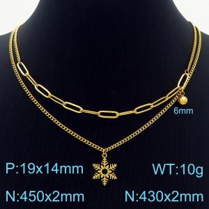 450mm Women Gold-Plated Stainless Steel Double Style Chains Necklace with Cartoon Bell&Delicate Snowflake Pendant - KN232672-Z
