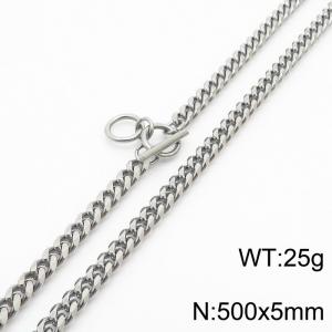 Stainless steel 500x5mm  cuban chain circle clasp classic silver necklace - KN232748-ZZ