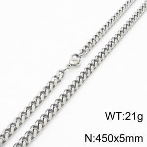 Stainless steel 450x5mm  cuban chain lobster clasp classic silver necklace - KN232751-ZZ