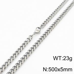 Stainless steel 500x5mm  cuban chain lobster clasp classic silver necklace - KN232752-ZZ