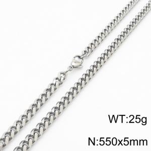 Stainless steel 550x5mm  cuban chain lobster clasp classic silver necklace - KN232753-ZZ