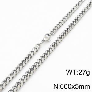 Stainless steel 600x5mm  cuban chain lobster clasp classic silver necklace - KN232754-ZZ