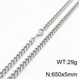 Stainless steel 650x5mm  cuban chain lobster clasp classic silver necklace - KN232755-ZZ