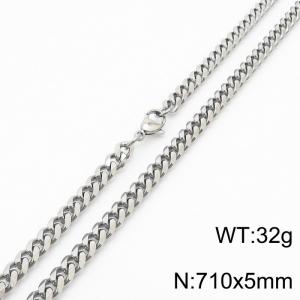 Stainless steel 710x5mm  cuban chain lobster clasp classic silver necklace - KN232756-ZZ