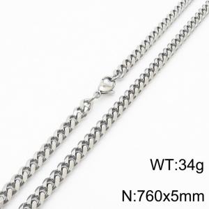 Stainless steel 760x5mm  cuban chain lobster clasp classic silver necklace - KN232757-ZZ