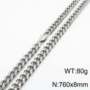 Stainless steel 760x8mm cuban chain special clasp classic silver necklace - KN232778-ZZ