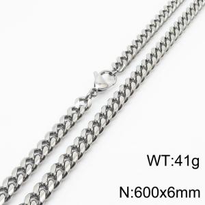 6mm Silver Color Stainless Steel Cuban Link Chain Long Necklace For Men - KN232852-ZZ