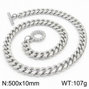 10mm Stainless Steel 304 Cuban Chain Necklace With Round Skull OT Clasps - KN232982-ZZ