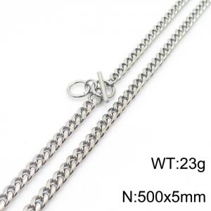5mm Silver Color Stainless Steel OT Clasp Cuban Link Chain Long Necklace For Men - KN233038-ZZ