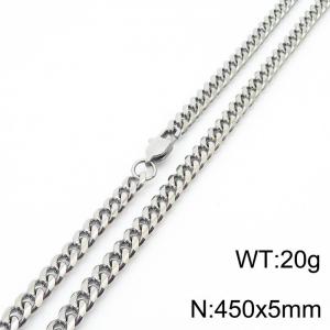 5mm Silver Color Stainless Steel Cuban Link Chain Long Necklace For Men - KN233039-ZZ