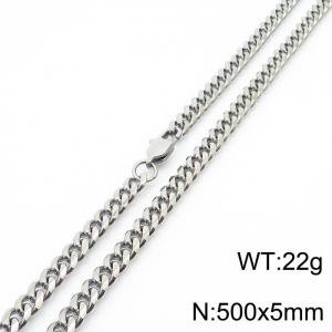5mm Silver Color Stainless Steel Cuban Link Chain Long Necklace For Men - KN233040-ZZ
