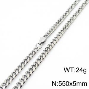 5mm Silver Color Stainless Steel Cuban Link Chain Long Necklace For Men - KN233041-ZZ