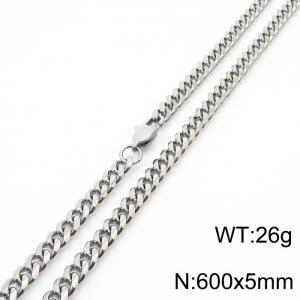 5mm Silver Color Stainless Steel OT Clasp Cuban Link Chain Long Necklace For Men - KN233042-ZZ