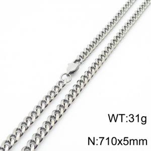 5mm Silver Color Stainless Steel OT Clasp Cuban Link Chain Long Necklace For Men - KN233044-ZZ