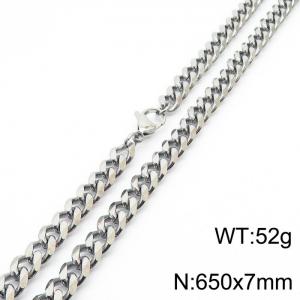 Stainless steel 650x7mm cuban chain lobster clasp classic silver necklace - KN233071-ZZ