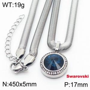 Stainless steel 450X5mm  snake chain with swarovski crystone circle pendant fashional silver necklace - KN233355-K