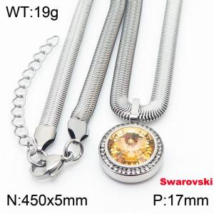 Stainless steel 450X5mm  snake chain with swarovski crystone circle pendant fashional silver necklace - KN233356-K