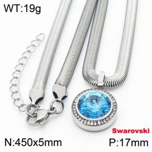 Stainless steel 450X5mm  snake chain with swarovski crystone circle pendant fashional silver necklace - KN233357-K