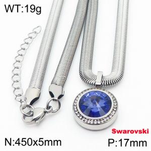 Stainless steel 450X5mm  snake chain with swarovski crystone circle pendant fashional silver necklace - KN233358-K