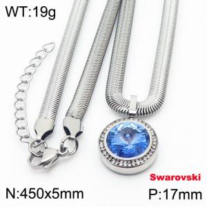 Stainless steel 450X5mm  snake chain with swarovski crystone circle pendant fashional silver necklace - KN233359-K