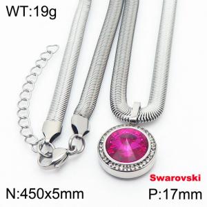 Stainless steel 450X5mm  snake chain with swarovski crystone circle pendant fashional silver necklace - KN233360-K