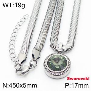 Stainless steel 450X5mm  snake chain with swarovski crystone circle pendant fashional silver necklace - KN233361-K