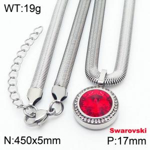 Stainless steel 450X5mm  snake chain with swarovski crystone circle pendant fashional silver necklace - KN233363-K