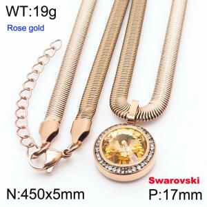Stainless steel 450X5mm  snake chain with swarovski crystone circle pendant fashional rose gold necklace - KN233364-K