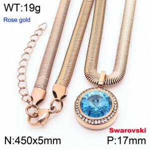 Stainless steel 450X5mm  snake chain with swarovski crystone circle pendant fashional rose gold necklace - KN233366-K