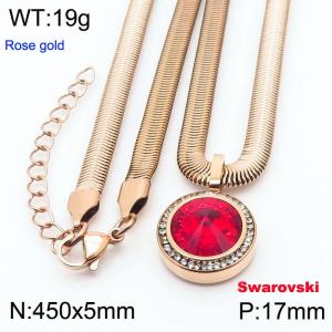 Stainless steel 450X5mm  snake chain with swarovski crystone circle pendant fashional rose gold necklace - KN233367-K