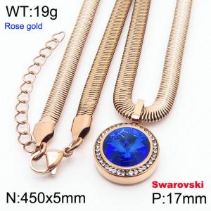 Stainless steel 450X5mm  snake chain with swarovski crystone circle pendant fashional rose gold necklace - KN233368-K