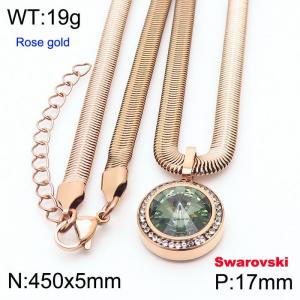 Stainless steel 450X5mm  snake chain with swarovski crystone circle pendant fashional rose gold necklace - KN233369-K