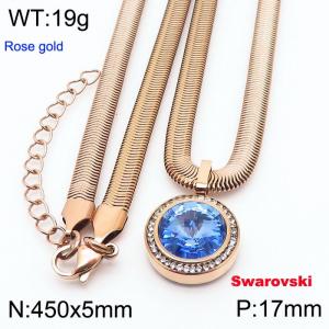 Stainless steel 450X5mm  snake chain with swarovski crystone circle pendant fashional rose gold necklace - KN233370-K