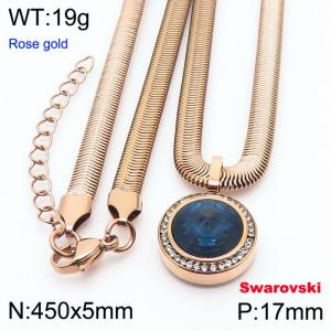 Stainless steel 450X5mm  snake chain with swarovski crystone circle pendant fashional rose gold necklace - KN233371-K